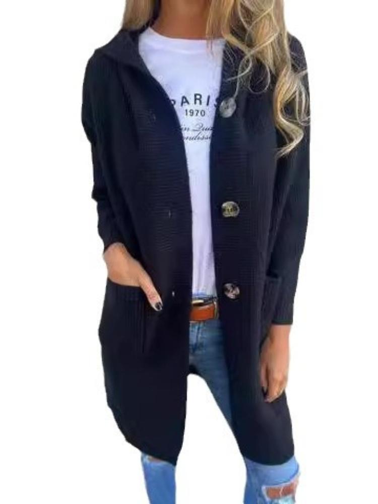 

Women s Long Hooded Knit Cardigan with Button Front, Striped Design, Multiple Colors 3XL чорний