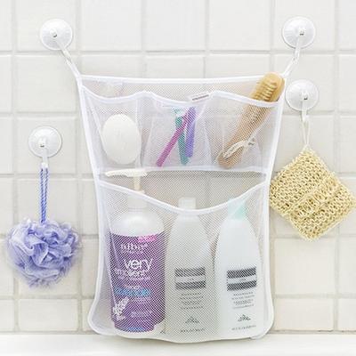 Mesh Bathtub Toy Storage Basket,Tub Holder Bag,Shower Caddy Hanging Bucket Bin,Baby Bathroom Organizer With2 Adhesive Wall Hooks