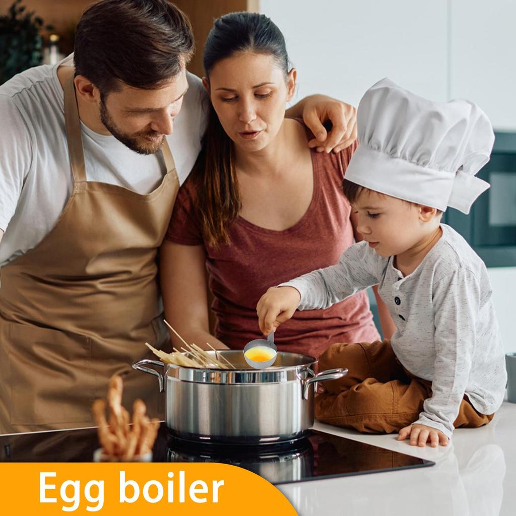 Poached Egg Spoon Stainless Steel Hangable Poached Egg Cups Round Nonstick Steamer Boiler for Kitchen Cooking Breakfast
