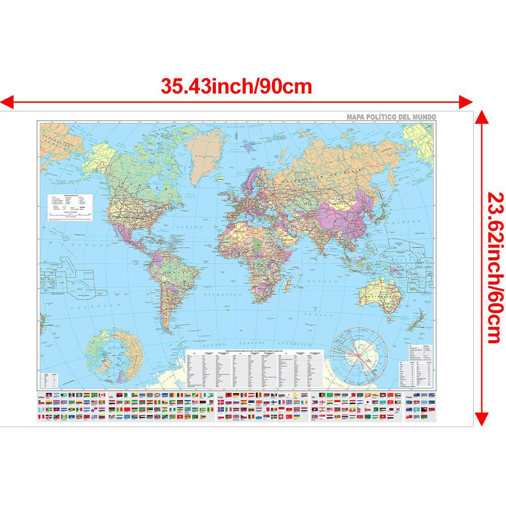 Spanish Map-World Map-Political Distribution-City Maps,Poster for Home Office Classroom,Travel/Educational Supplies