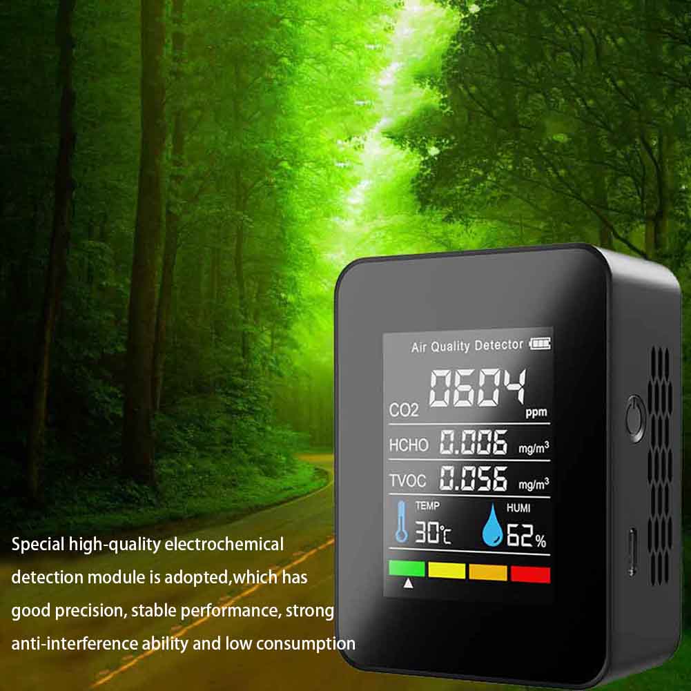 5 In1 CO2 Meter Digital Temperature Humidity Tester Carbon Dioxide TVOC HCHO Detector Air Quality Monitor Dropshipping Support
