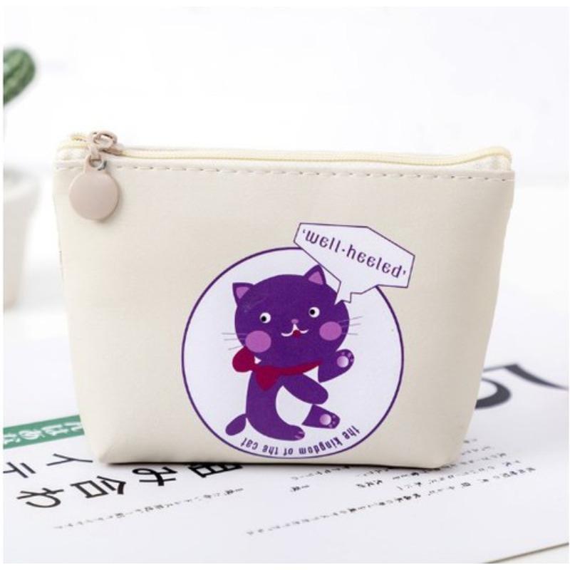Cartoon Katze PU Leder Münztasche Reiner Reißverschluss Cartoon Süße Katze Münztasche Schlüsseltasche Geldtasche Damen Herren Geldbörse Kleine Brieftasche Kind
