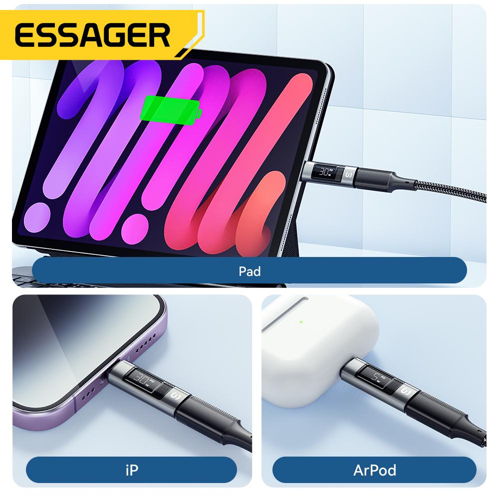 Essager Typ C auf Lightning OTG Adapter Digitalanzeige PD 60W Schnellladung Lightning auf Typ C Anschluss für IPhone 15 14 13 12