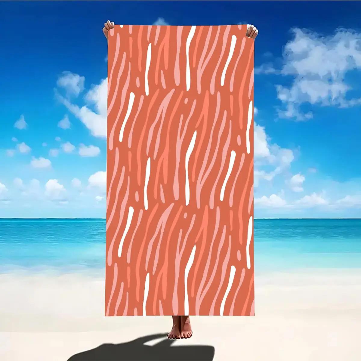 

Beach Towel Orange and White Striped Pattern Sun Protection and Windproof Suitable for Beach Pool Camping Travel Beach Blanket W40*H60(CM)