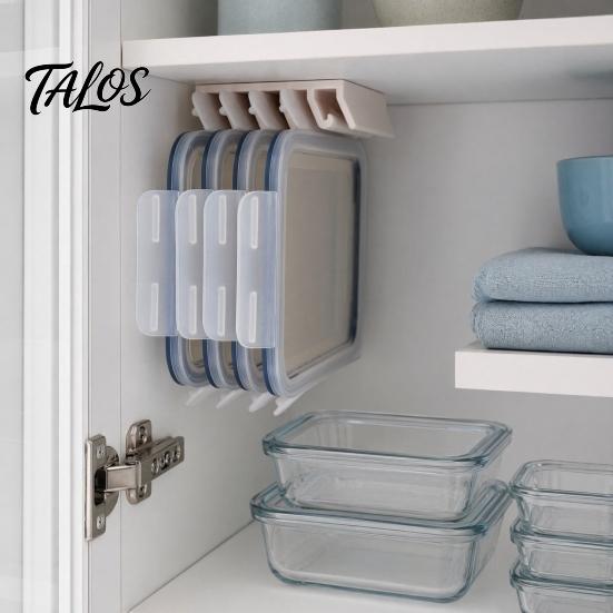 Ventilated Lid Storage Rack Crisper Rack, with 5-Slot Partition, Adhesive Wall Mount Anti-Mold Mold Resistant Holder Hanger, Space Saving Organizer
