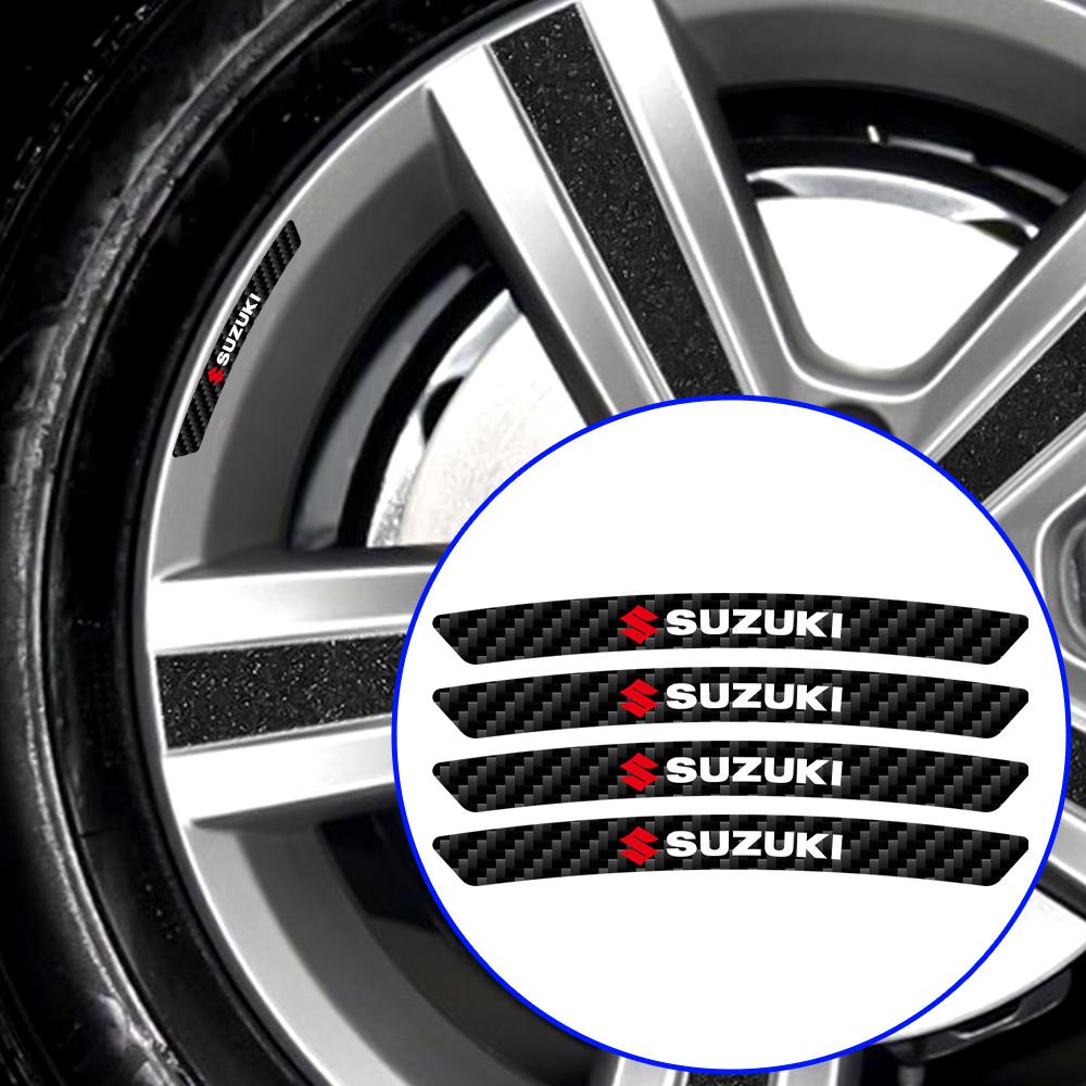 4PCS Car Wheel Hub Rim Stickers Auto Carbon Fiber Decal for Suzuki Swift Samurai Baleno Grand Vitara Ertiga Ginny Villa Spoiler