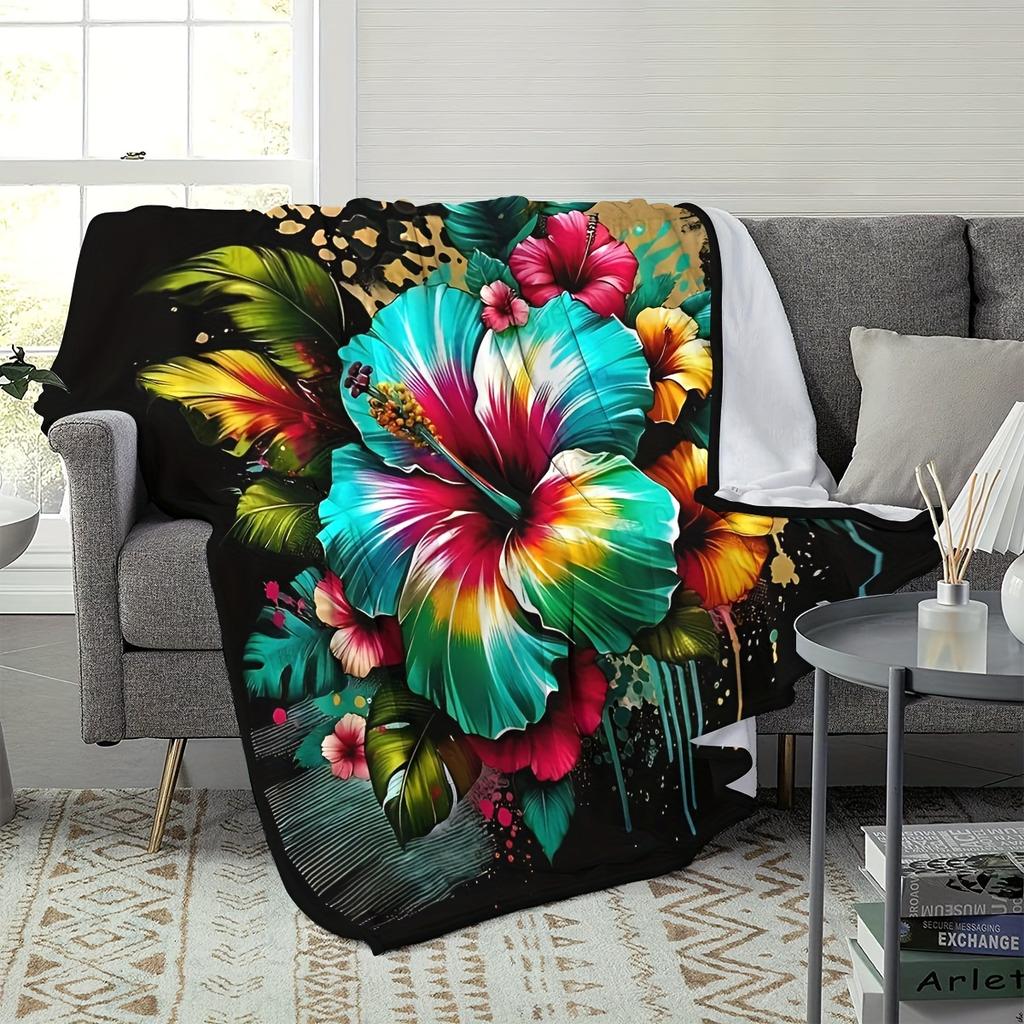 Floral Patterns Art Print Throw Blanket - Elegant Botanical Garden Cozy Soft Accent for Sofa Bed Office Travel Gift