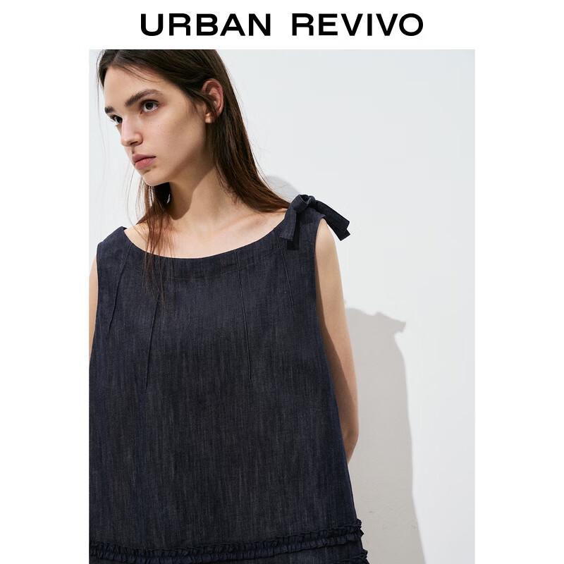 UR Women's Ruffle Trim Sleeveless Denim Shirt