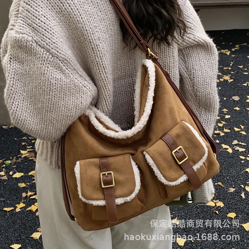 Korean Fashion Exquisite Versatile Simple Casual Shoulder Double Shoulder Foreign Style Suede 2025 Autumn and Winter Women's Tote Bag