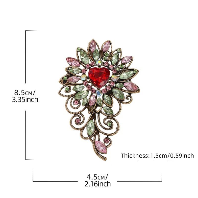Vintage Flower Brooches For Women Heart Crystal Royal Style Luxury Plants Party Office Brooch Pin Gifts
