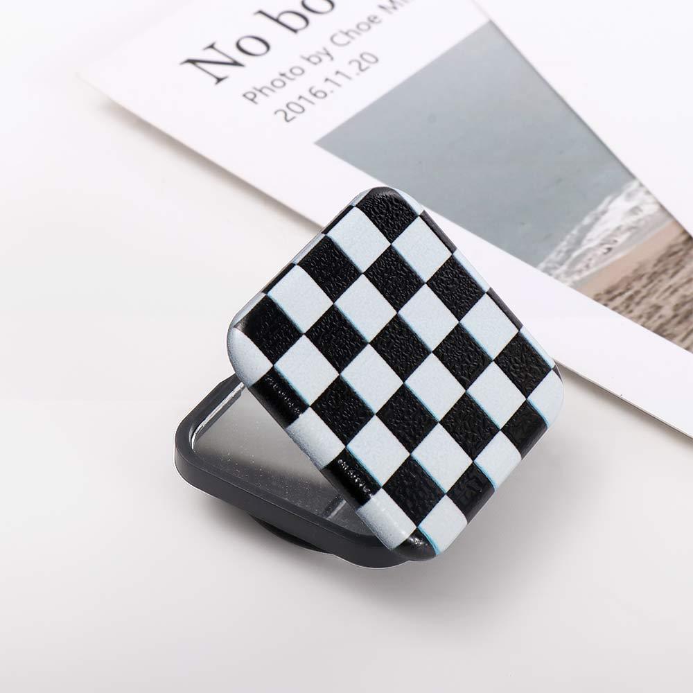 Finger Grip Women Girls Personalized Plaid Mirror Cosmetic Mirror Phone Stand Holder Makeup Mirror