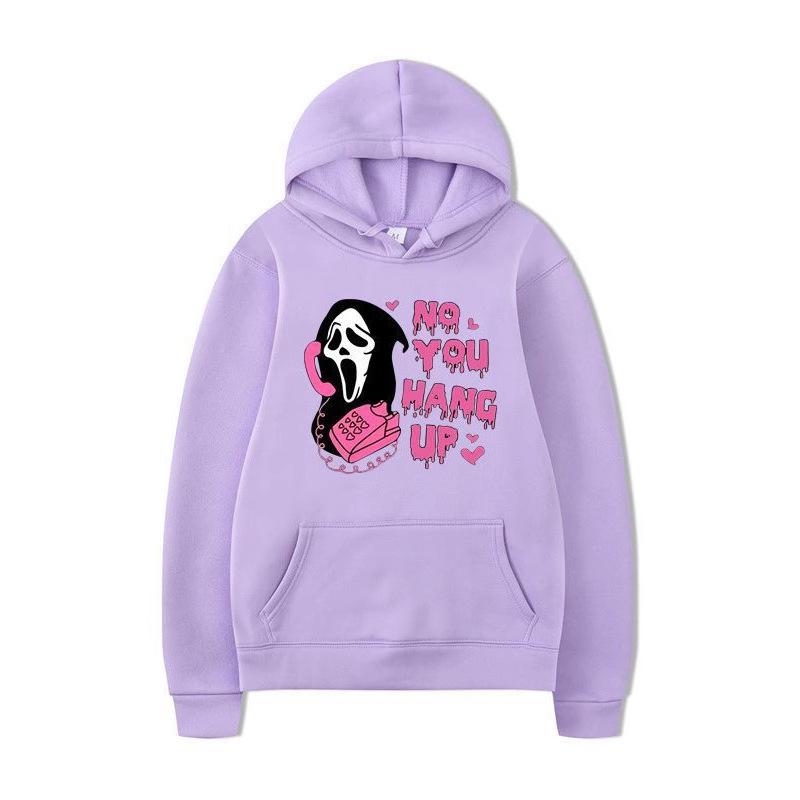 No You Hang Up Halloween, Hooded Sweater, Colorful Print, Long-Sleeved Loose Casual Top