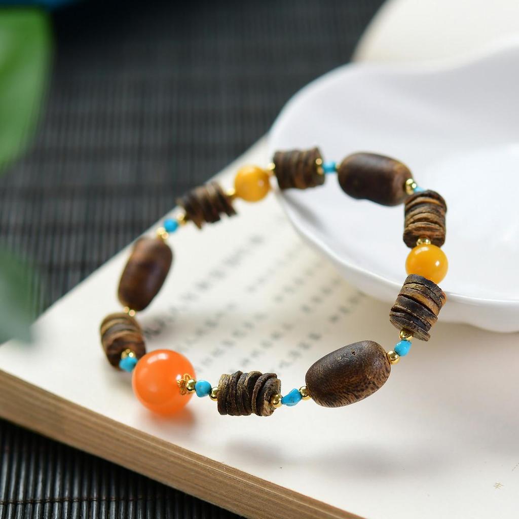 Agarholz Jujube & Türkis Bernstein Armband