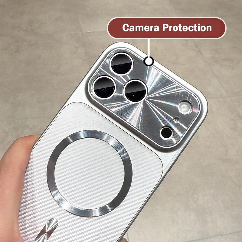 Luxury Carbon Fiber Texture For Magsafe Charge Magnetic Case for iPhone 17 Air 16 15 14 13 Pro Max CD Camera Protection Cover