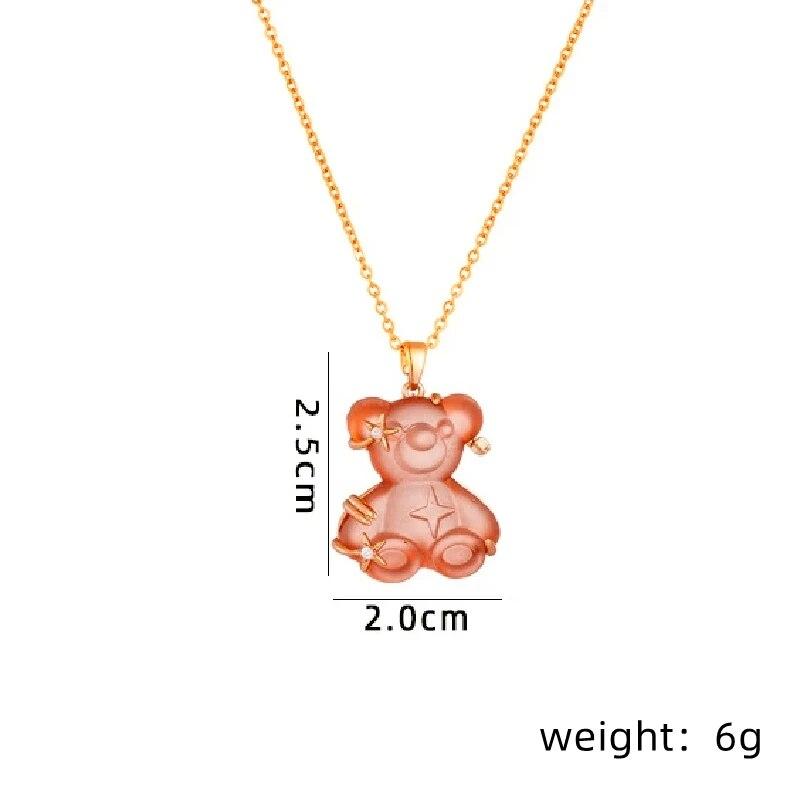 1 Pcs Ins Wind Star Copper Pendant Inlaid With Resin Candy Bear With Stainless Steel Chain Simple Necklace