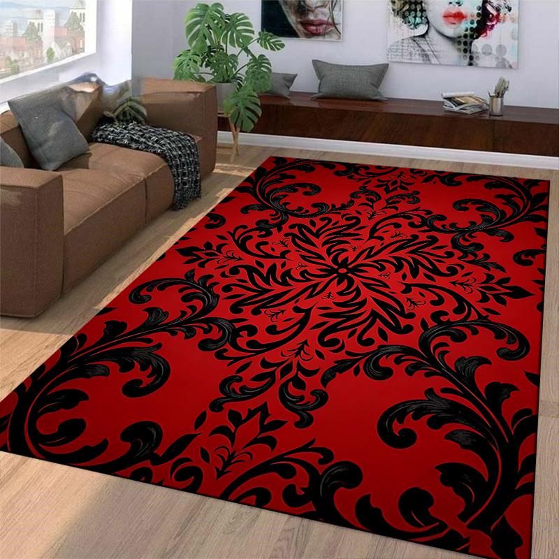 Luxurious Red and Black Floral Pattern Carpet for Living Room Decor Suitable for Use As an Anti-slip for Living Room Bedroom Sofas