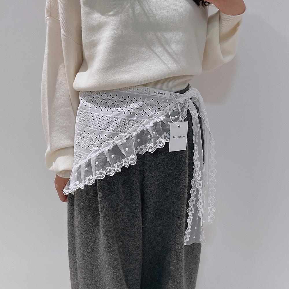High Quality White Embroidered Lace Mesh Fart Curtain Skirt Women'S Spring And Autumn Cotton