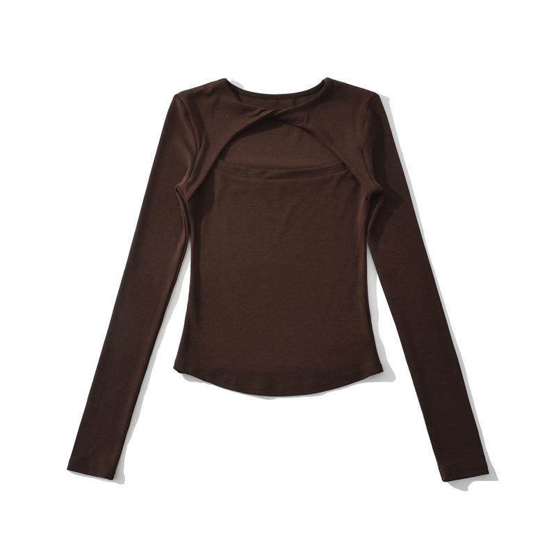 Korean Design Twist Neck Cutout Slim Fit Long Sleeve T-shirt for Women - 2026 Spring Collection