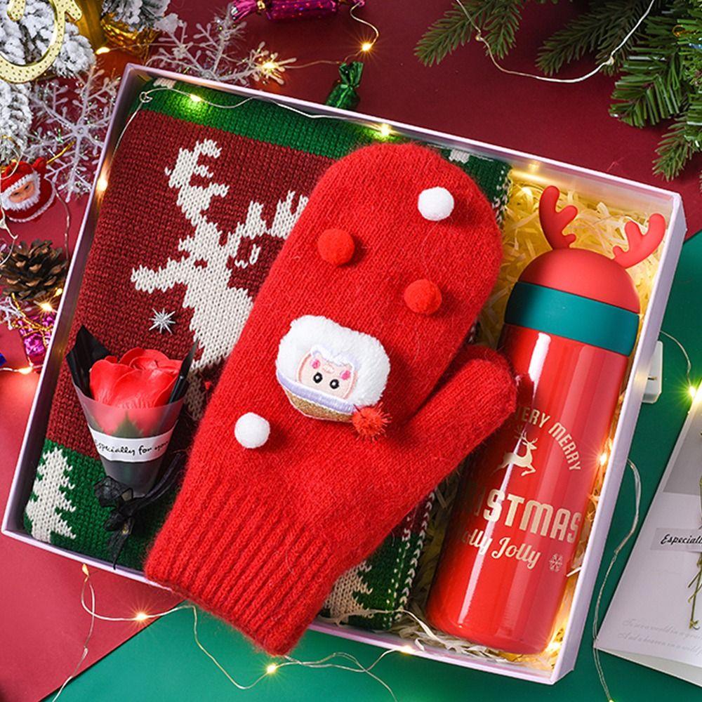 Present Bell Women Knitted Gloves Santa Claus Printed Christmas Kids Mittens Full Fingers Gloves