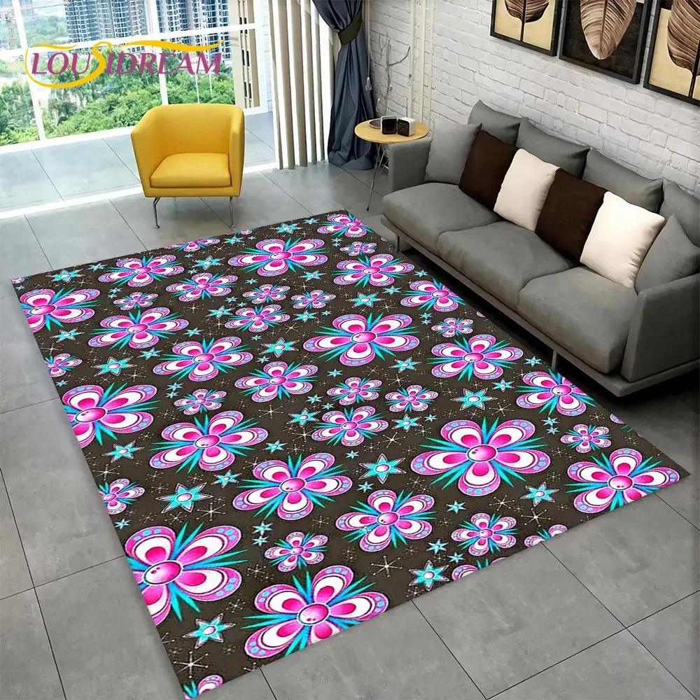 3D Nordic Luxury Flower Rose Area Koberec velký,Koberec pro domácí obývací pokoj Ložnice Sofa Rohožka Dekor,Dětské protiskluzové rohože