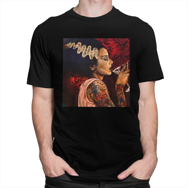 Custom Bride Cocktail Tattoo Art T Shirts Men Short Sleeve Frankenstein Monster Tee Tops Pure Cotton Oversized Tshirts Merch