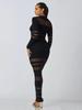 TW823 European and American Women's High-End Mesh Splicing Slim-Fit Waist-Cinched Long Dress for Autumn and Winter