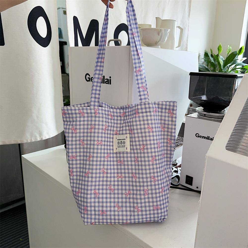 Canvas-Tasche, frische und süße Canvas-Tasche mit Schleife für Mädchen, große Kapazität, Umhängetasche für Studenten