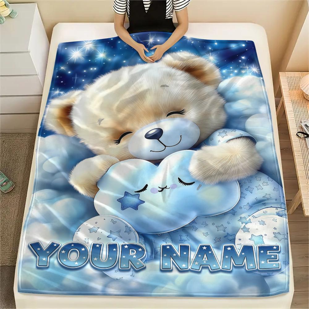 1PC Custom Name Floral Bears Harvest Patterned Flannel Blanket Suitable For All Seasons for Home Decor Warmth and Comfort Gifts Holiday Present_lx