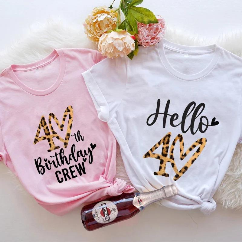 Women TShirt Th Birthday Crew Tshirt Friends Birthday Party Top Hello Leopard Graphic Print Shirt Aesthetic Streetwear Tee