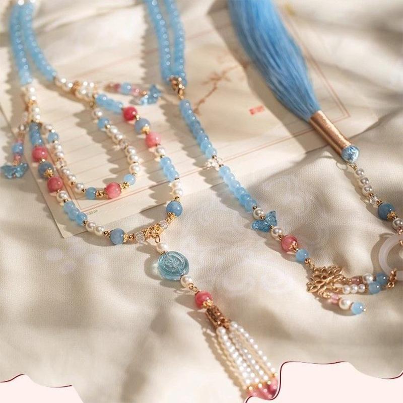 Retro Ethnic Style Necklace Chinese Style Beaded Flower Choker Natural Stone Prayer Necklaces Women Cheongsam Necklace Jewelry