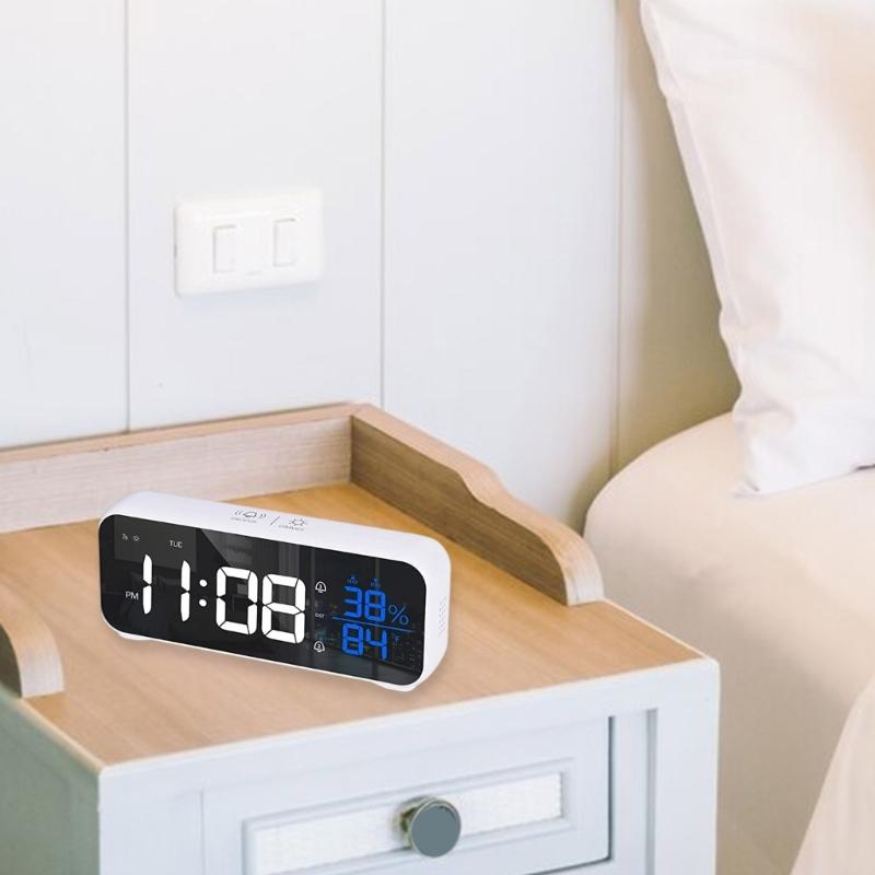 1200mAh Music LED Digital Alarm Clock Voice Control Temperature Humidity Display Desktop Clock Home Table Decoration