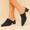Damen Große Größe Frühling Spitzschuh Dicken Absätzen Sandalen Schuhe Casual Flyknit Blockabsatz Tiefe Öffnung Einfarbig Gestrickte Slipper Schuhe 34-43