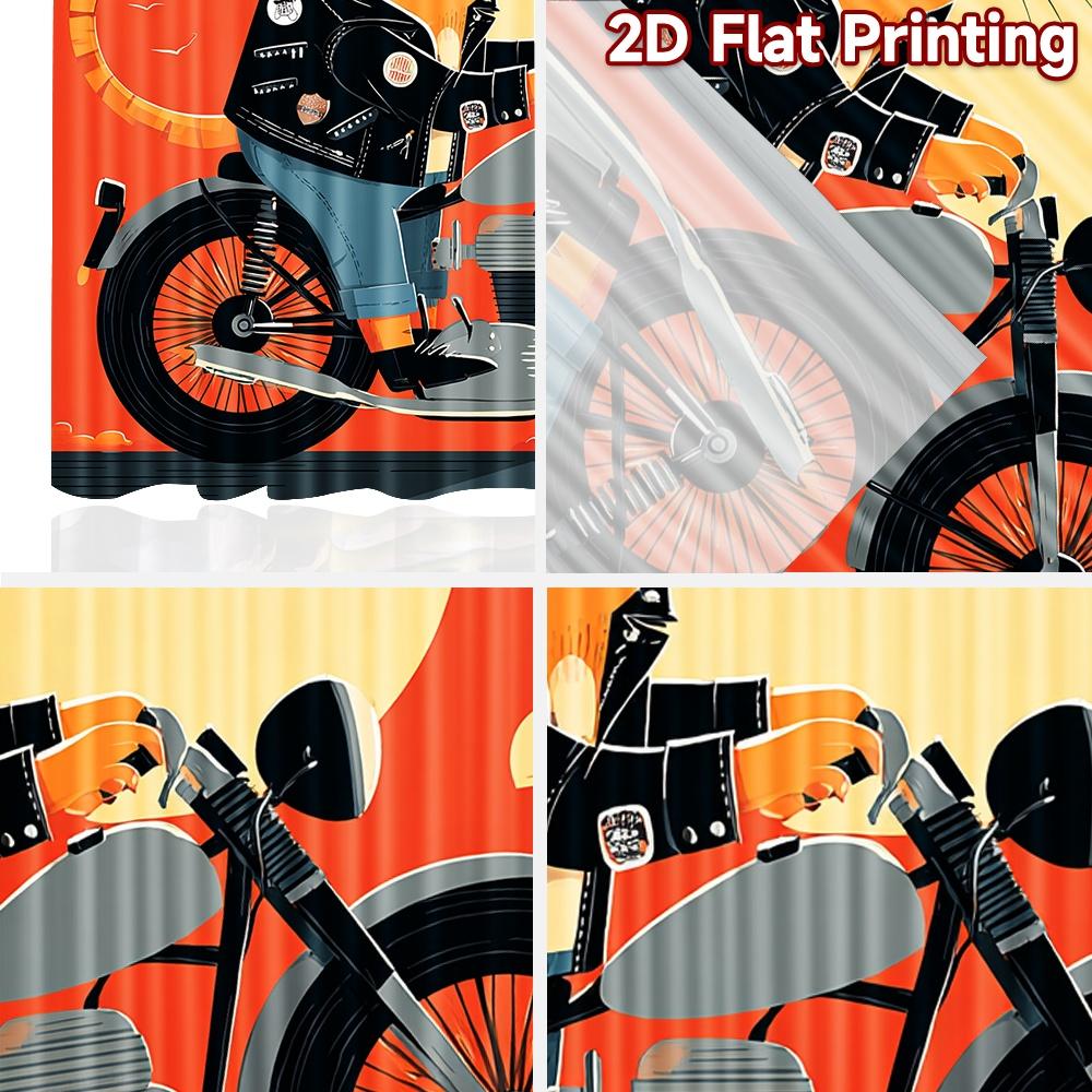 2D Flachdruck 2 Stück Vorhänge Coole Katze fährt Motorrad Digital bedruckte Polyester Vorhänge Geburtstagsparty Verwendung für Stände Studio