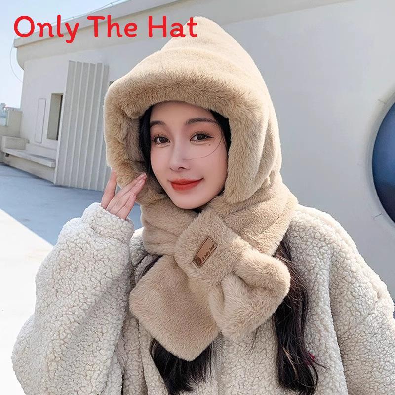 Plush Hooded Scarf For Women With Windproof Neck Cover And Soft Polyester Material