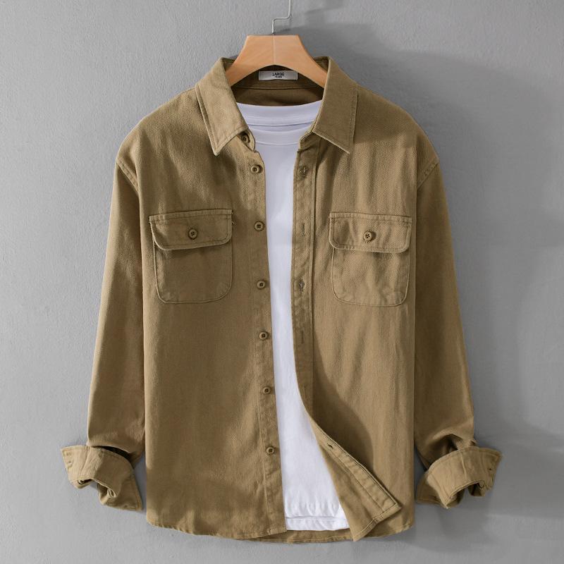 Autumn Cargo Shirts for Men Lapel Collar Double Pockets Long Sleeve Casual Shirt Youth Popular Pure Cotton Comfortable Top Nice Quality