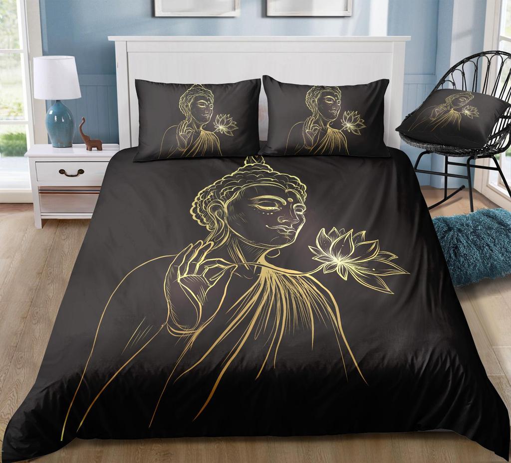 Buddha Creative Printing Bedding Set Personalized Design Quilt Cover and Pillowcase Full-size Microfiber Comfortable Home Decoration