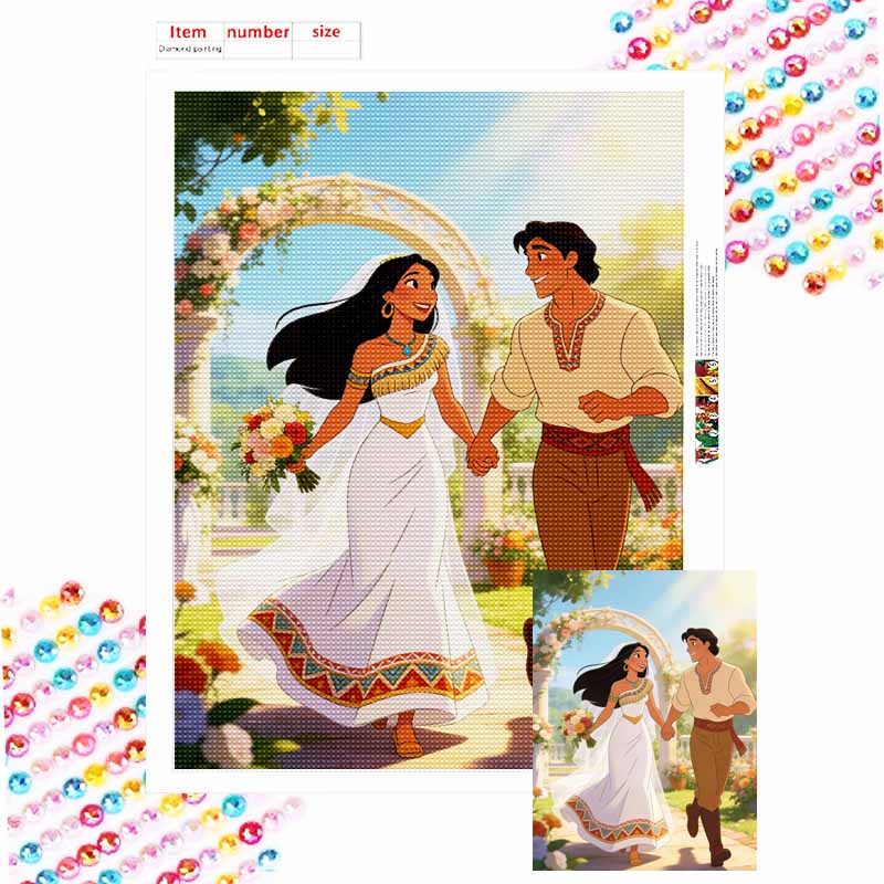 Disney diamond painting handmade diy flat 5D Pocahontas and John Smith wedding painting art home decoration Round 20x30cm