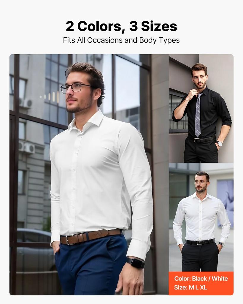 Men's Button Up Shirt, Mens Long Sleeve Wrinkle-free Button Down Dress Shirts, Slim Fit Soft Stretch Fabric for Business Casual or Formal, Work,