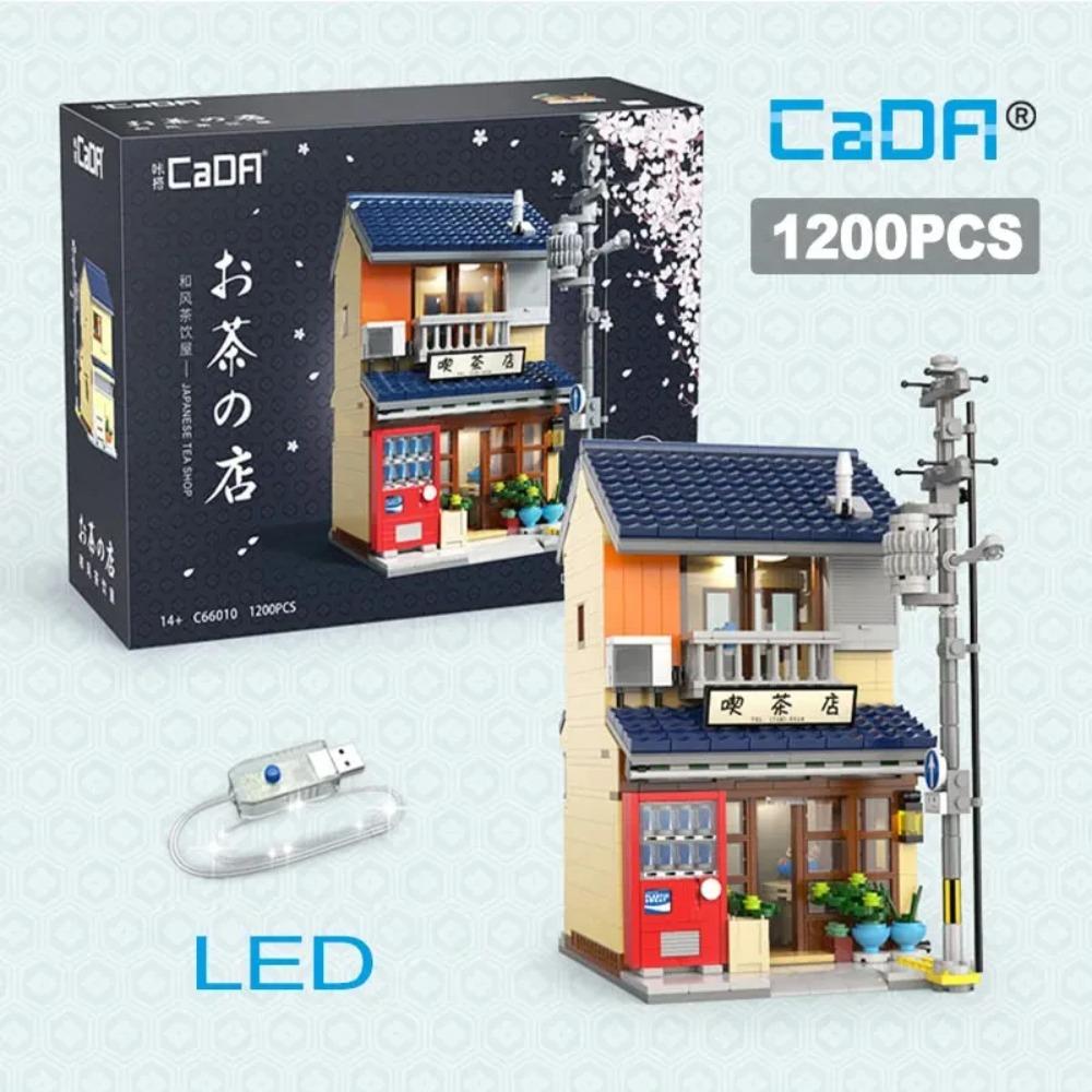 Cada Japanese Sushi HouseBricks Shop LED Japanese Steamed Bun House Building Blocks Summer Cafe Cada Toy Street View Series Set