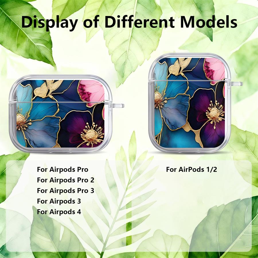 Case For Airpods 4 1 3 2 Pro3 Pro Pro2 Clear Earphone Cases Cover Flower Marble