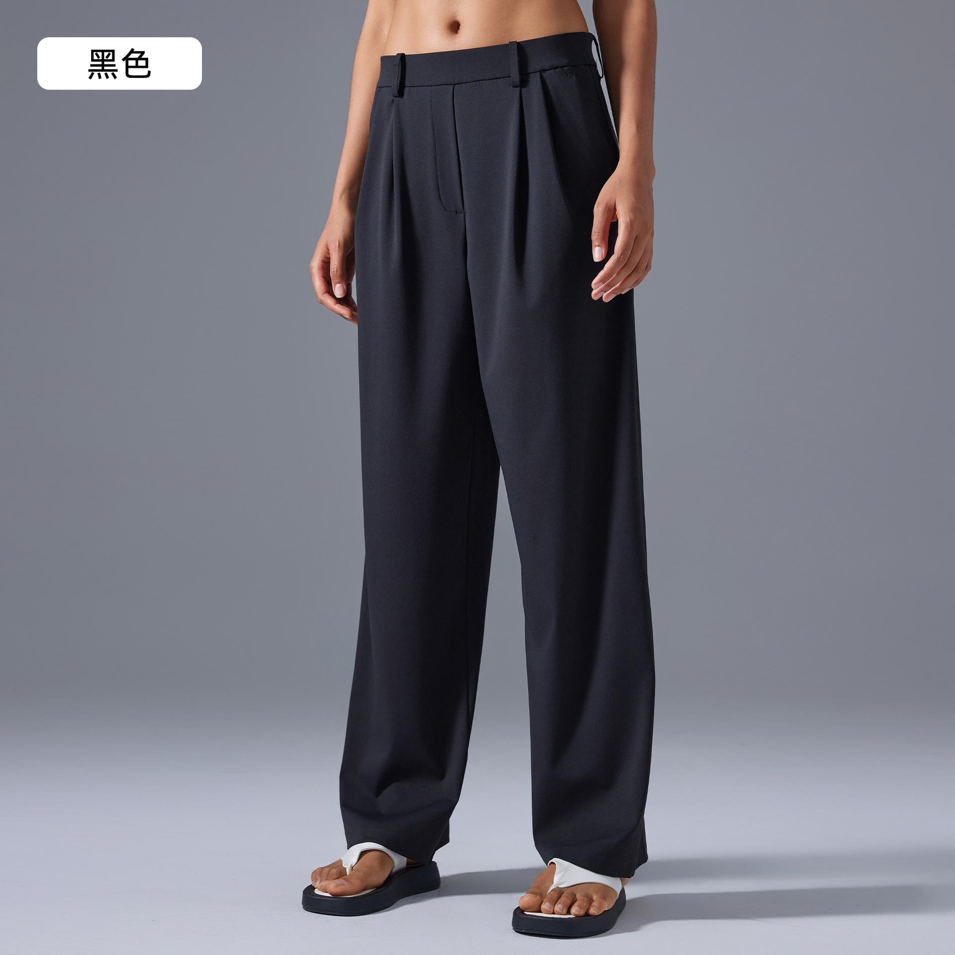 

Брюки широкие женские драпирующиеся свободные и тонкие прямые брюки тонкие дышащие модные универсальные повседневные спортивные брюки 12 чёрный