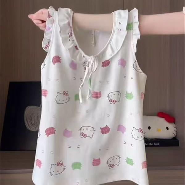 Sweet and Cute Kitty Cat Suspender Pajamas Women's Summer Thin Vest Short Suit Student Dormitory Loungewear