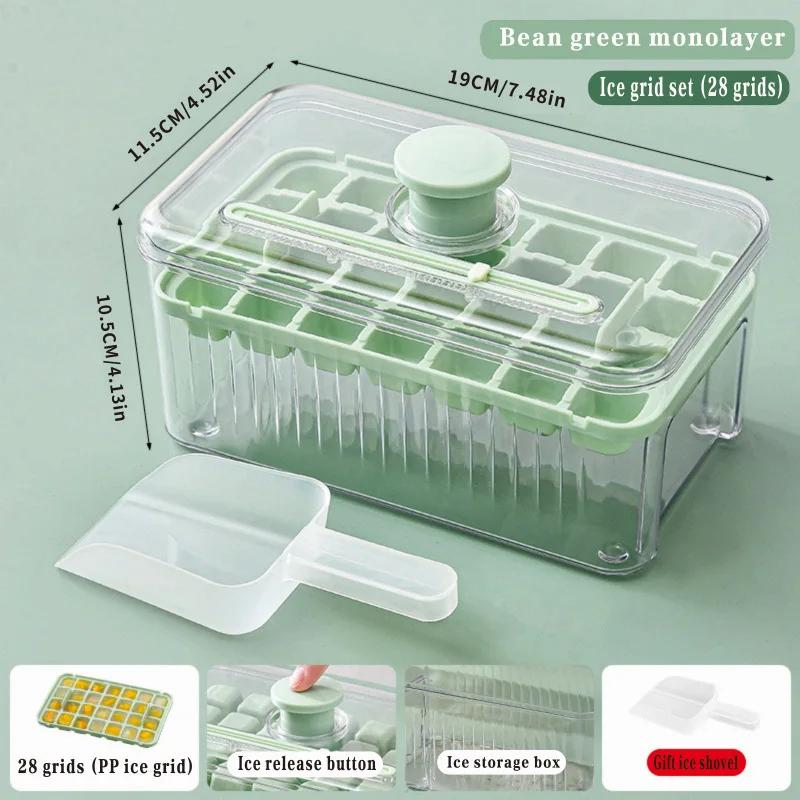 Zásobník na led Formy na ledové kostky jedním tlačítkem s víkem a přihrádkou Víceúčelová forma na výrobu ledu Pro domácnost Forma na skladování ledu v potravinářské kvalitě