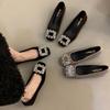 Coarse heel French rhinestone temperament single shoes women's shoes 2025 new spring and summer popular black square head commuter high heels