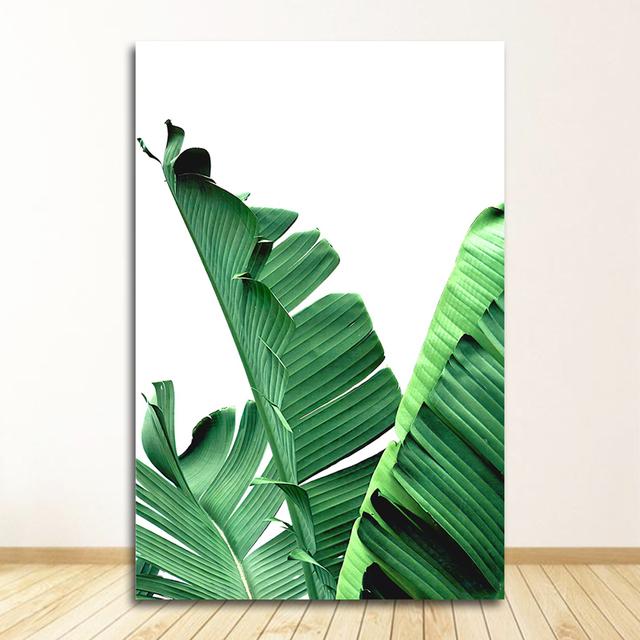Blatt-Leinwanddrucke und Poster, Wandkunst, Heimdekoration, nordische grüne Pflanzen-Leinwand-Malerei, Wandbilder, tropische Palmen-Bananen-Schildkröte