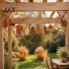 Indoor Outdoor Garden Decor Fall Wooden Garland Decor, Rustic Autumn Hanging Ornament with Squirrel Natural Wood Craft Maple Leaf Pinecone,