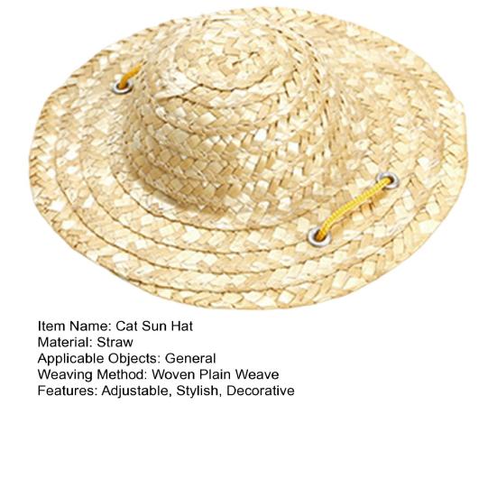 Yousheng Adjustable Cat Sun Hat Decorative Pet Accessory with Tie Retro Farmer Style Straw Hat for Cats And