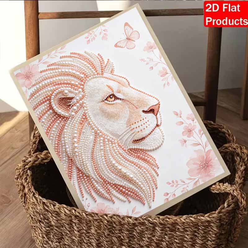 Pearl Art Painting Home Wall Decor White Lion Floral Pearl Gemstone Painting Picture Crafts Adult/Beginner Gift Creative Home Decor Unframed