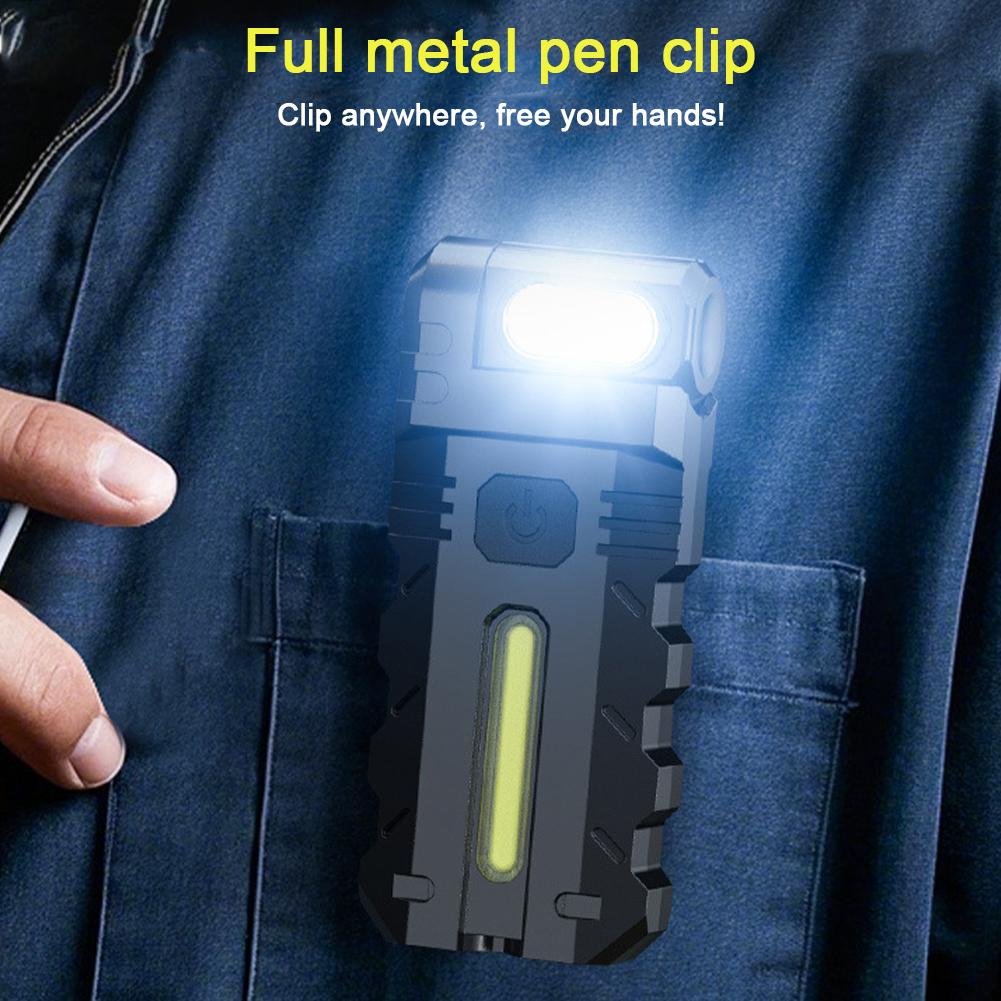 1-3Pcs Magnetic LED Flashlight EDC Pocket Flashlight 180 Rotating 800mAh Rechargeable Portable Work Light for Camping Hiking