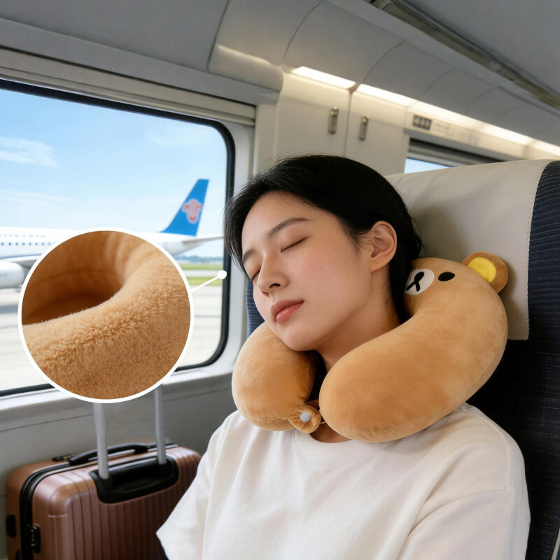 Rilakkuma Plush U Neck Pillow Soft Filling Travel Office Nap Airplane Trip Car Rest Cartoon Portable Sleeping Present